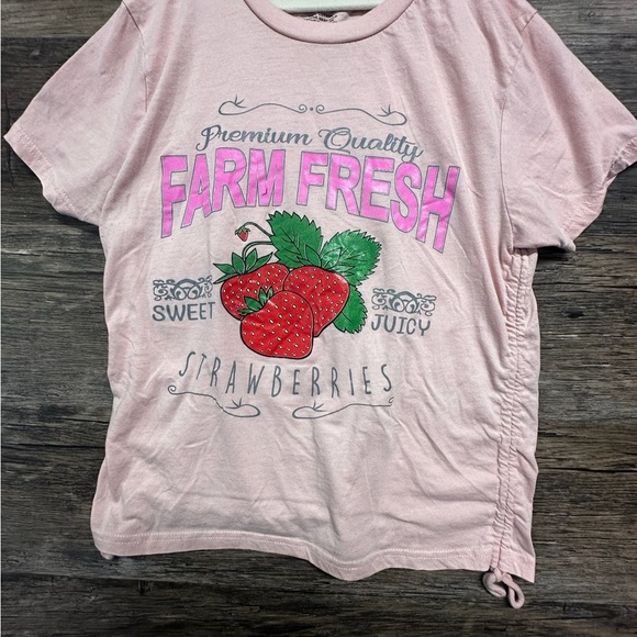 On Fire Strawberries Pink Short Sleeve Tee with Farm Fresh Design - Picture 1 of 7